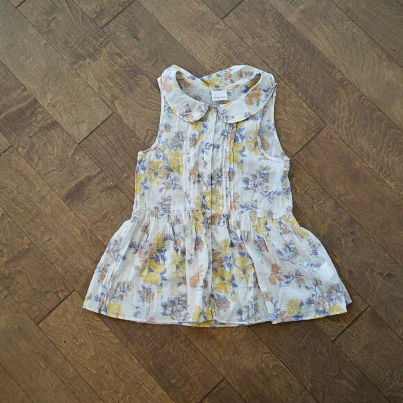Ag Plus Top Medium White‎ Floral Sleeveless Pleated Casual Button Front - Picture 4 of 7